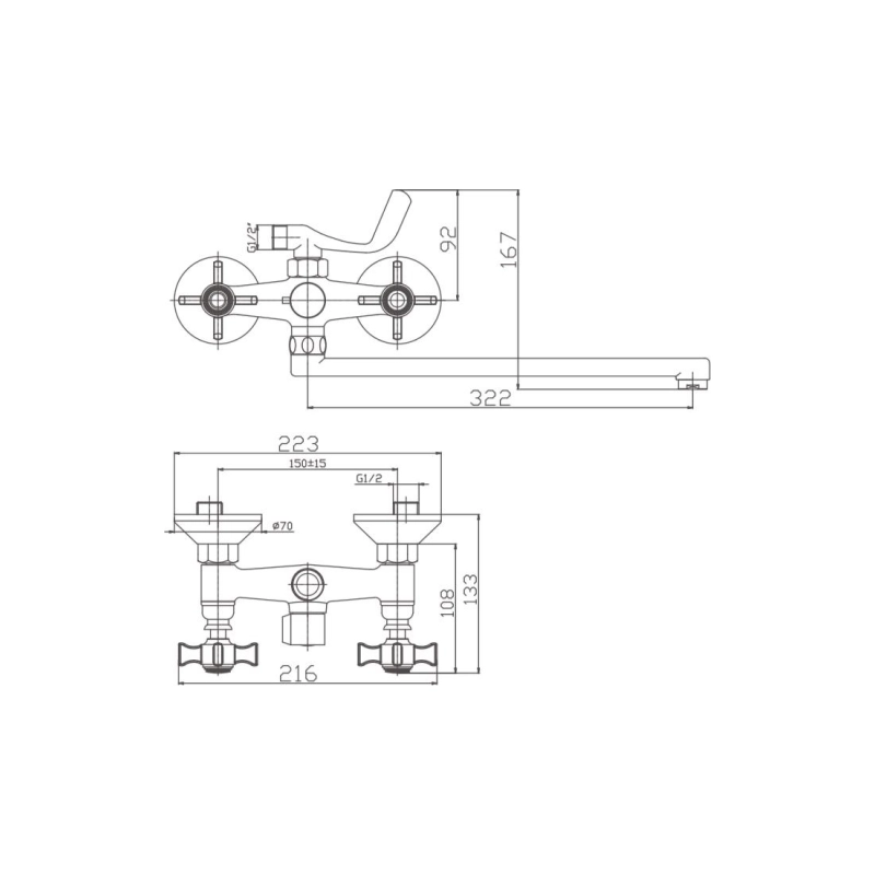 HB2224 Смеситель HAIBA д/ванны, длинный излив, латунь, хром