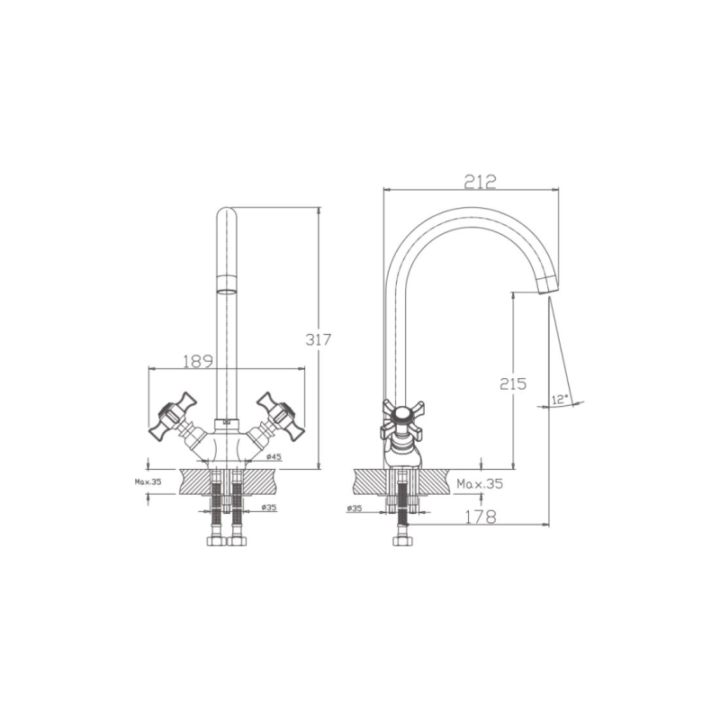 HB4624 Смеситель HAIBA двухвент. д/кухни, латунь, хром