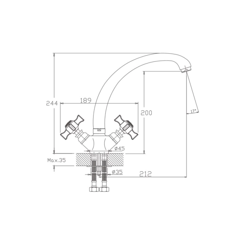 HB4724 Смеситель HAIBA двухвент. д/кухни, латунь, хром