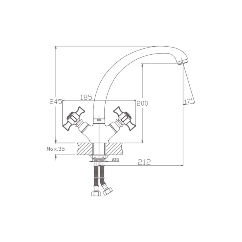 HB4824 Смеситель HAIBA двухвент. д/кухни, латунь, хром