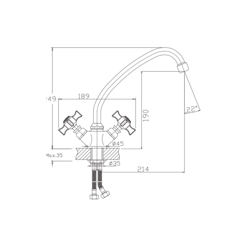 HB4924 Смеситель HAIBA двухвент. д/кухни, латунь, хром