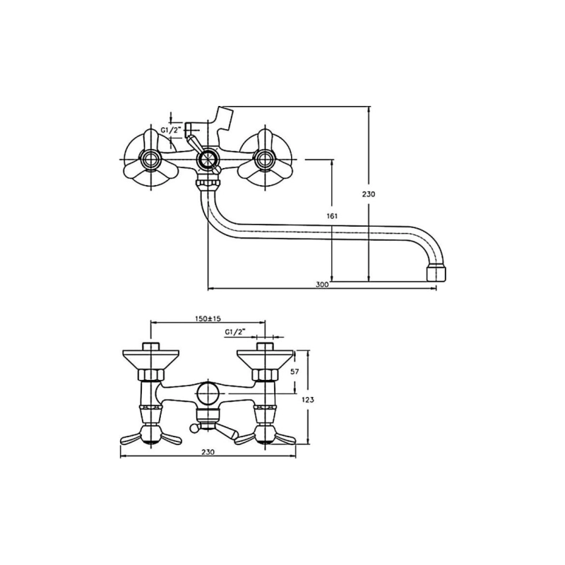 HB2212 Смеситель HAIBA д/ванны, длинный излив, латунь, хром