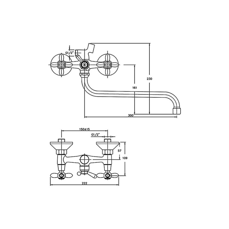 HB2227 Смеситель HAIBA д/ванны, длинный излив, латунь, хром