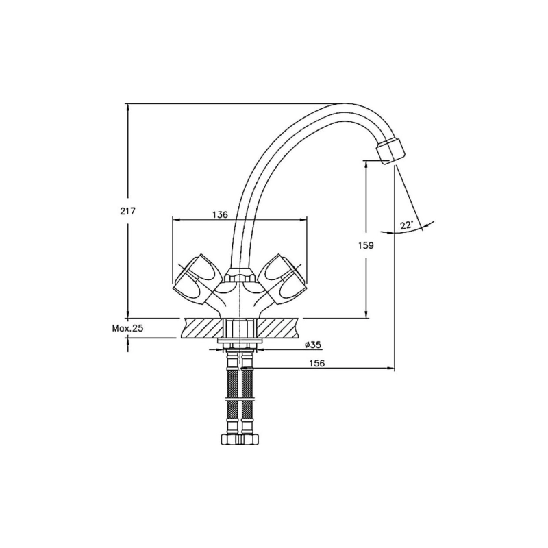 HB4909 Смеситель HAIBA двухвент. д/кухни, латунь, хром