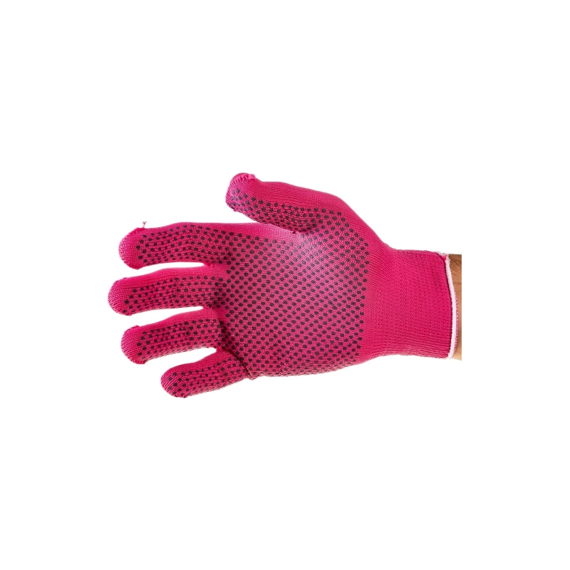 Перчатки трикотаж ПВХ синтетич. нить, точка, роз.фуксия L 13кл. Сибртех (67826)