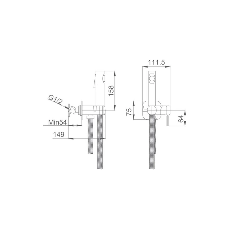 HB5518 Смеситель HAIBA д/биде настеннеый с гиг.душ, латунь, хром