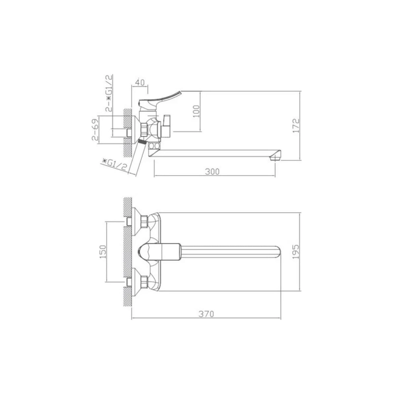 HB22553 Смеситель HAIBA д/ванны, длинный излив, латунь, хром