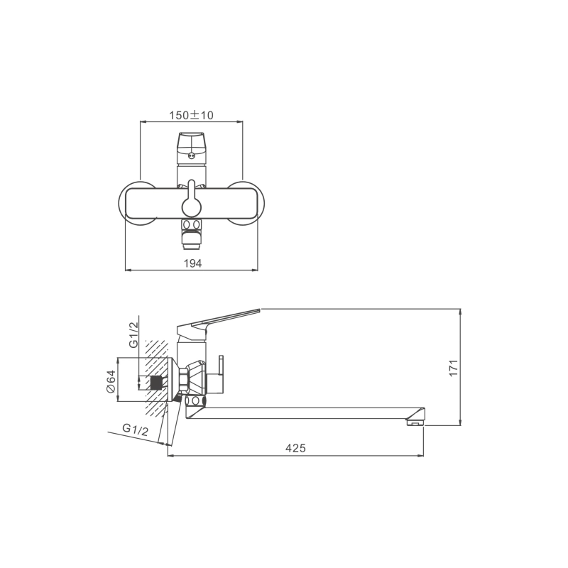 B22533-7 Смеситель BELZ д/ванны, длинный излив, латунь, черный