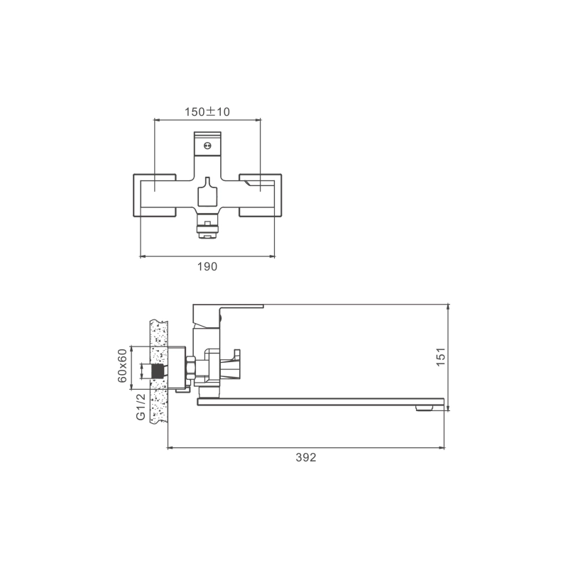 B22613-3 Смеситель BELZ д/ванны, длинный излив, латунь, вороненая сталь