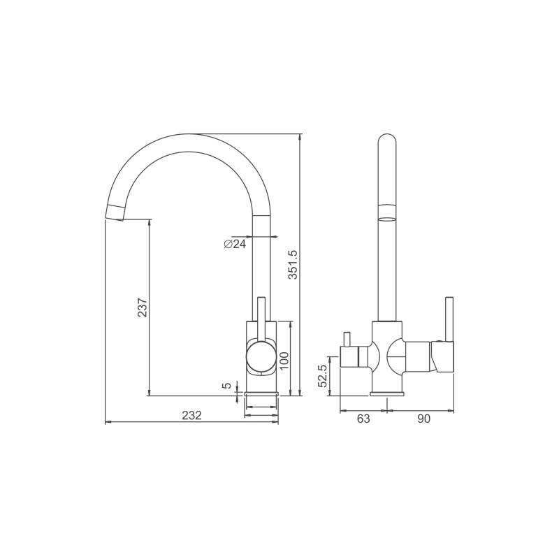 B76801 Смеситель BELZ однорычаж. д/кухни, с подключением фильтра, латунь, хром