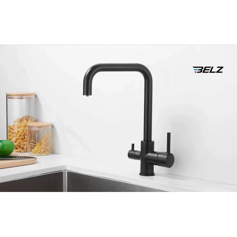 B76802-7 Смеситель BELZ однорычаж. д/кухни, с подключением фильтра, латунь, черный