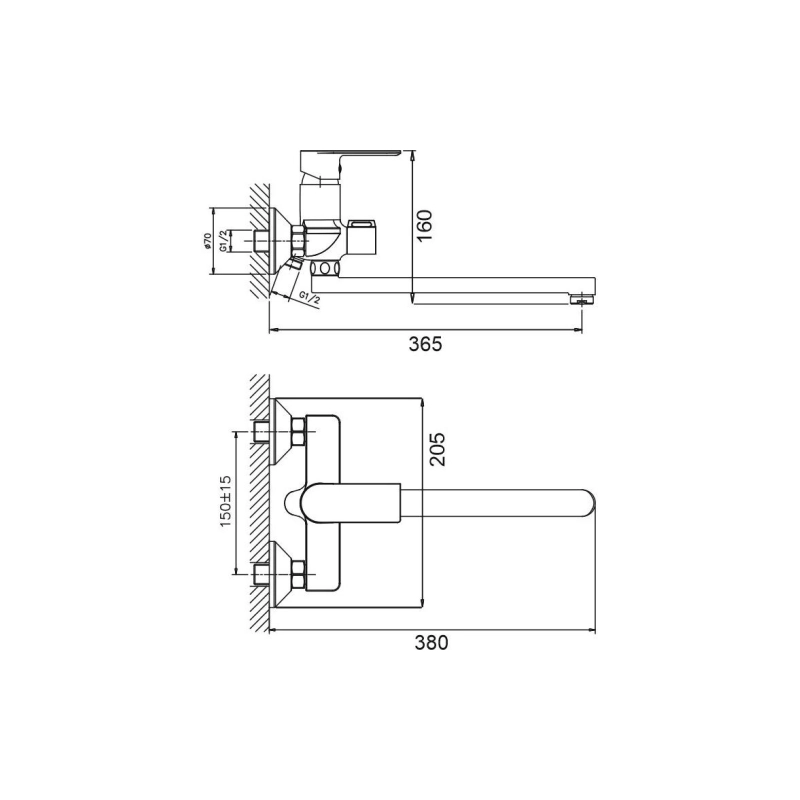 B22678 Смеситель BELZ д/ванны, длинный излив, латунь, хром