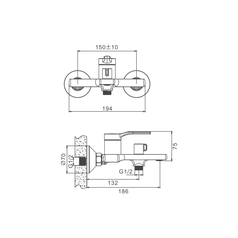 B60612 Смеситель BELZ д/ванны, латунь, хром