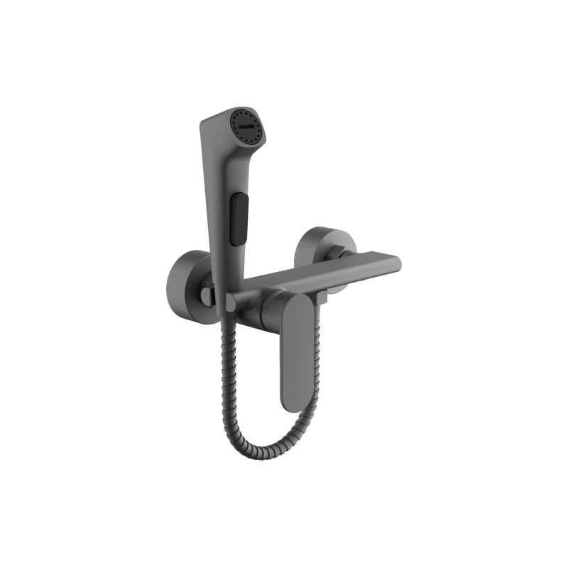 B55645-3 Смеситель BELZ д/биде настеннеый с гиг.душ, латунь, оружейная сталь