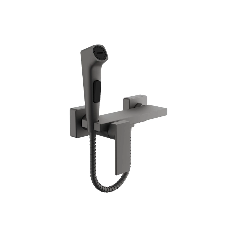 B55653-3 Смеситель BELZ д/биде настеннеый с гиг.душ, латунь, оружейная сталь