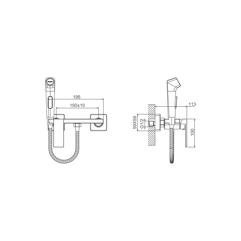 B55653-7 Смеситель BELZ д/биде настеннеый с гиг.душ, латунь, черный