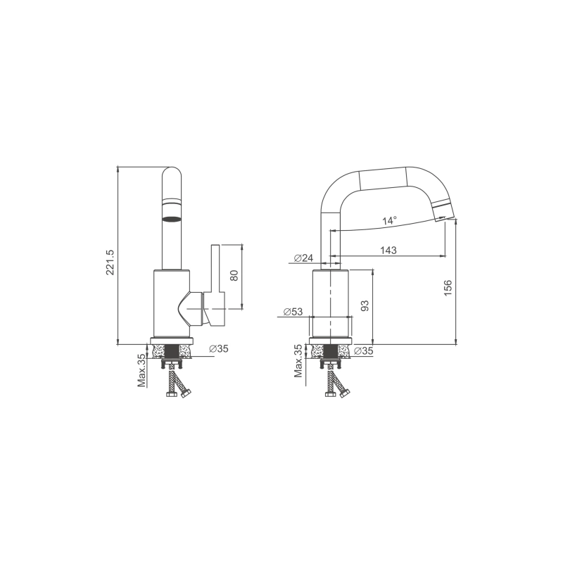 B10809-1 Смеситель BELZ однорычаж. д/кухни, нерж. сталь, сатин