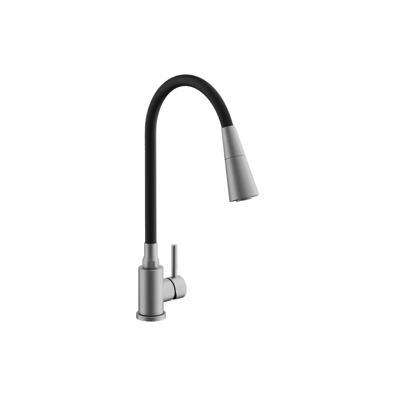 B74809-1 Смеситель BELZ однорычаж. д/кухни, гибкий излив, нерж. сталь, сатин