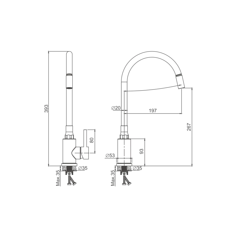 B73810-5 Смеситель BELZ однорычаж. д/кухни, гибкий излив, нерж. сталь, золото