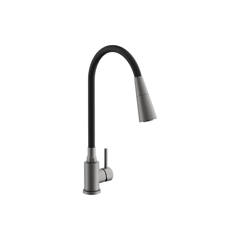 B74810-3 Смеситель BELZ однорычаж. д/кухни, гибкий излив, нерж. сталь, оружейная сталь