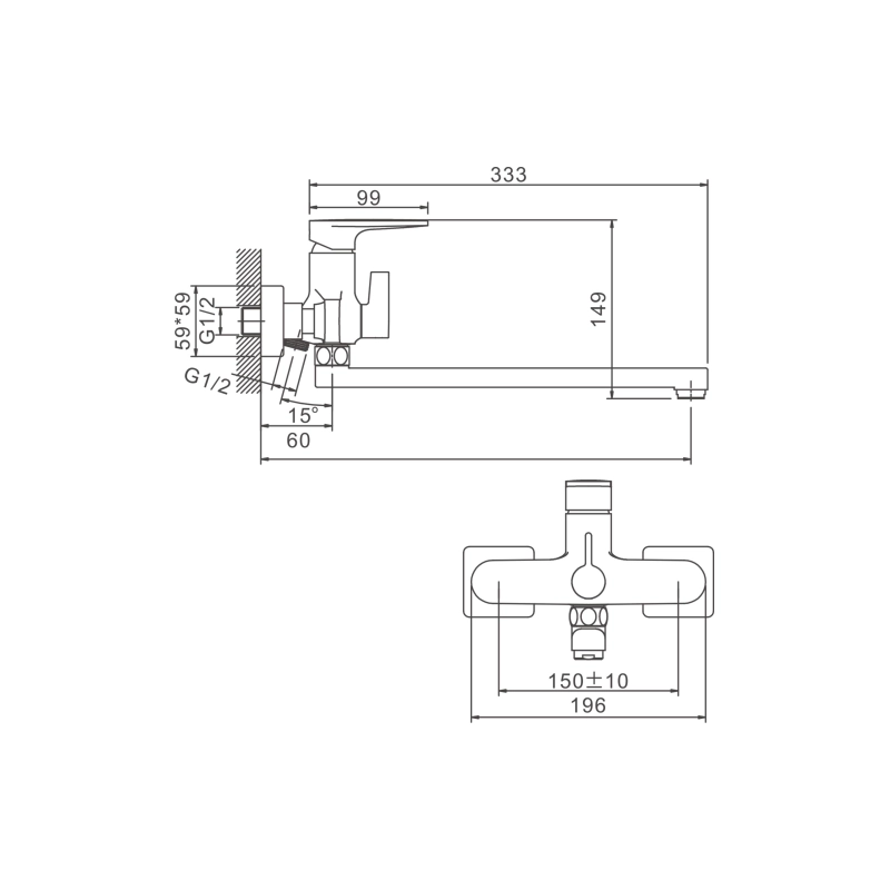 B22713 Смеситель BELZ д/ванны, длинный излив, латунь, хром