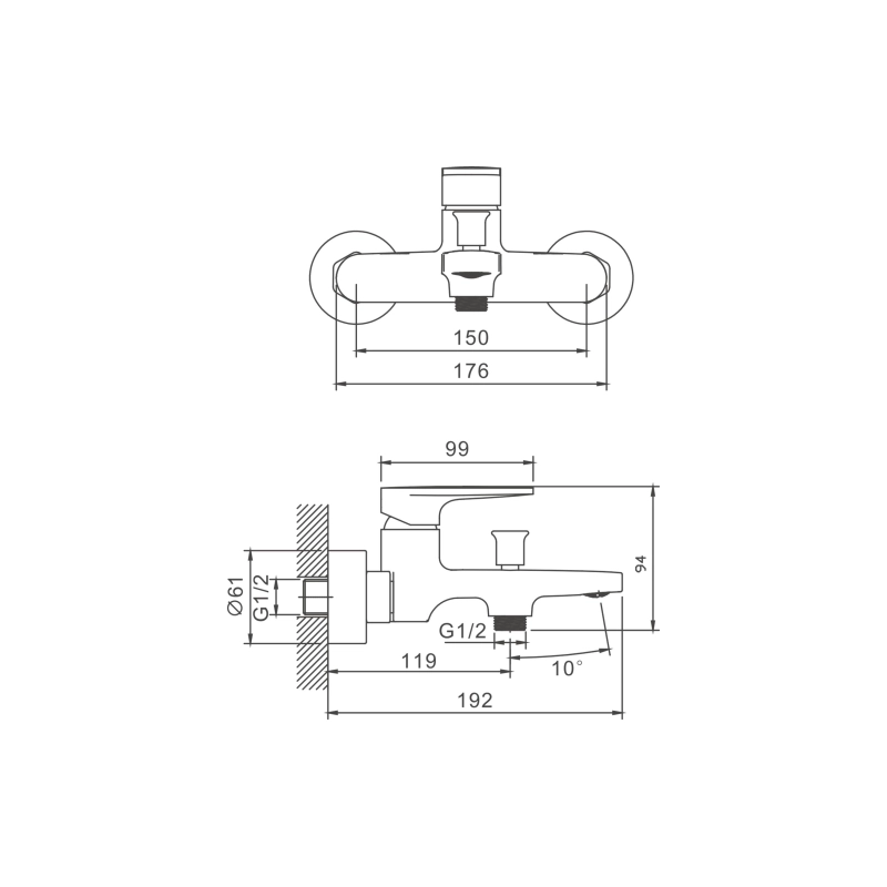 B61713 Смеситель BELZ д/ванны, латунь, хром