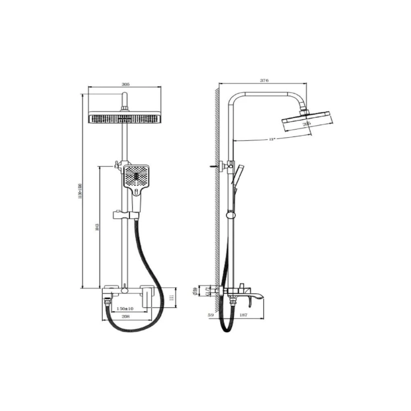 B24507-3 BELZ Душевая система с верх душ. смесит. ручн.лейк., латунь, оружейная сталь