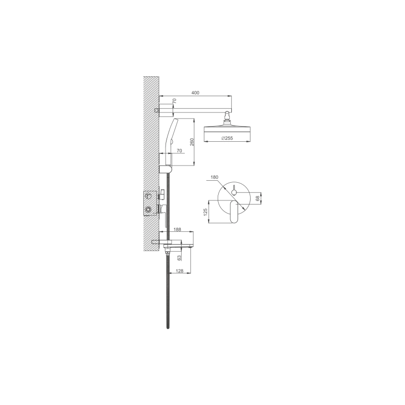 B80713-3 BELZ Душевая система встраиваемая с верх душ. смесит. ручн.лейк., латунь, оружейная сталь