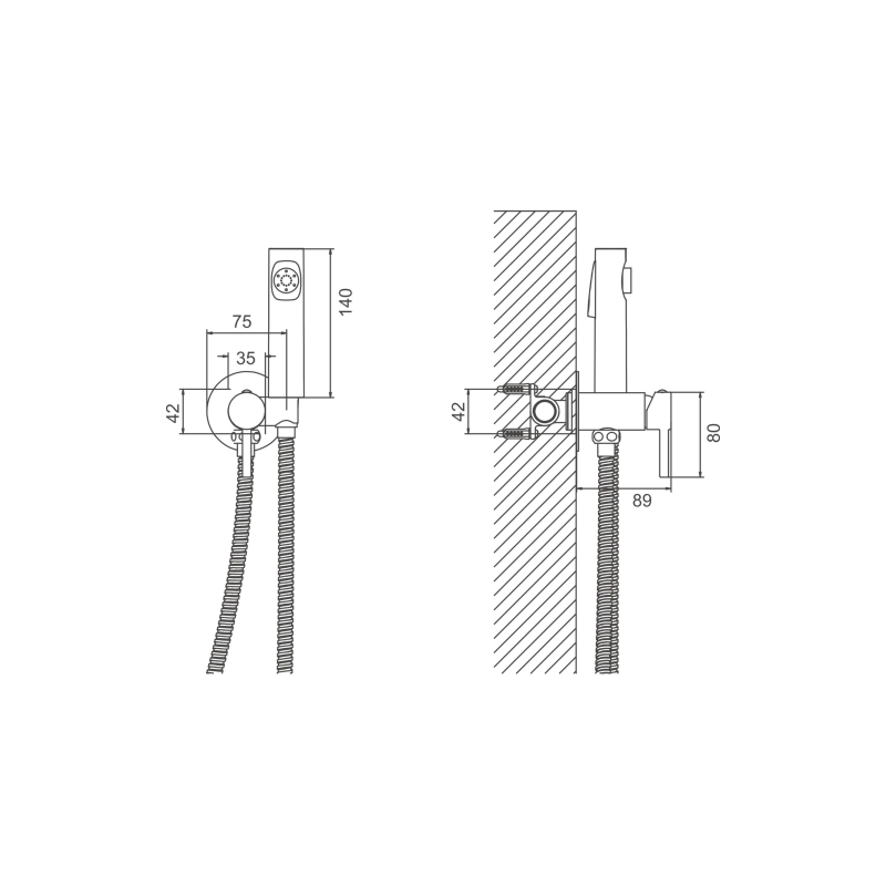 B55804-5 Смеситель BELZ д/биде настеннеый с гиг.душ, латунь, золото
