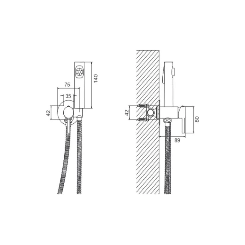 B55804-7 Смеситель BELZ д/биде настеннеый с гиг.душ, латунь, черный