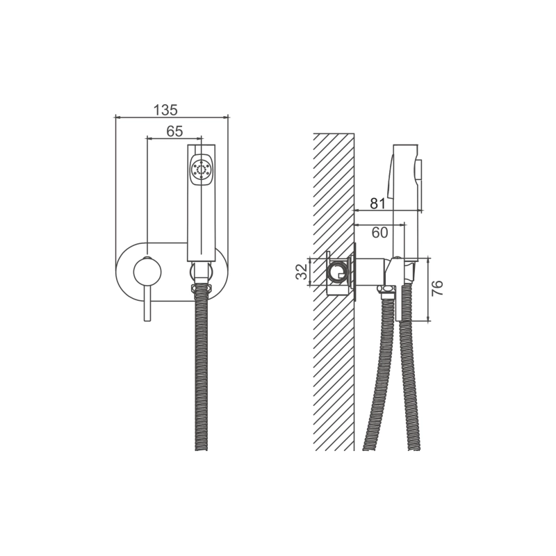 B55807-7 Смеситель BELZ д/биде настеннеый с гиг.душ, латунь, черный