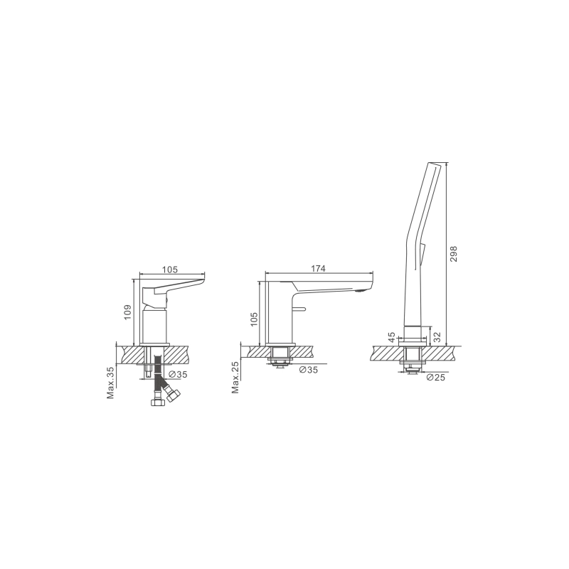 B66715-5 Смеситель BELZ д/ванны на борт, 3 отверстия, латунь, золото