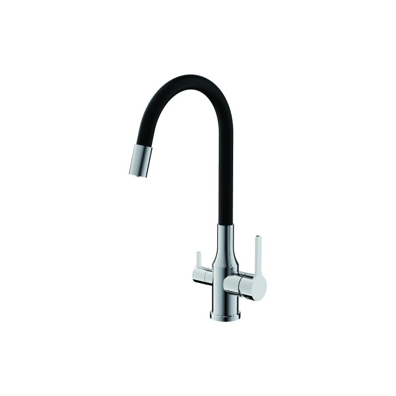 B76814 Смеситель BELZ однорычаж. д/кухни, гибкий излив, нерж. сталь, хром/черный