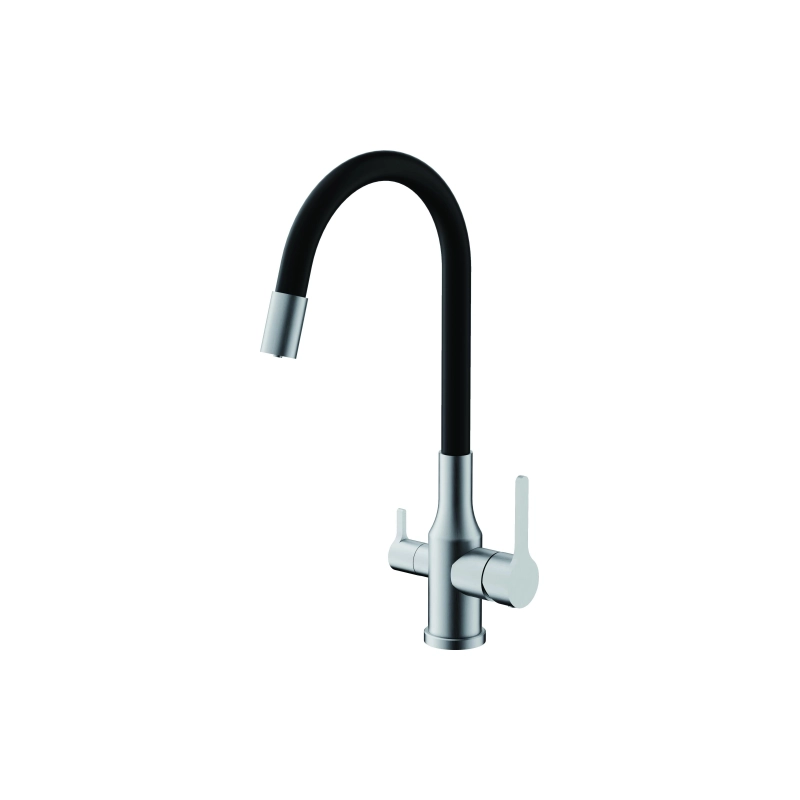 B76814-1 Смеситель BELZ однорычаж. д/кухни, гибкий излив, нерж. сталь, сатин/черный