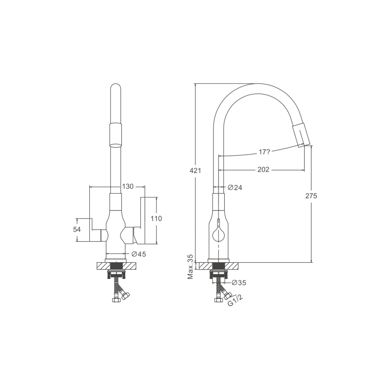 B76814-1 Смеситель BELZ однорычаж. д/кухни, гибкий излив, нерж. сталь, сатин/черный