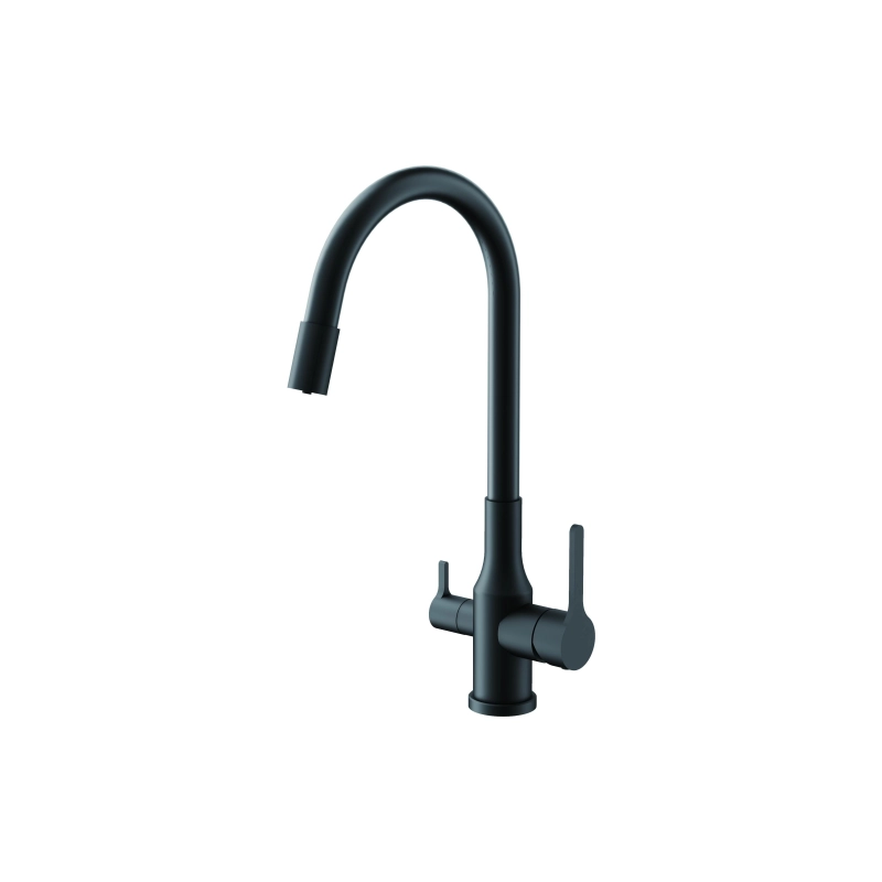 B76814-7 Смеситель BELZ однорычаж. д/кухни, гибкий излив, нерж. сталь, черный