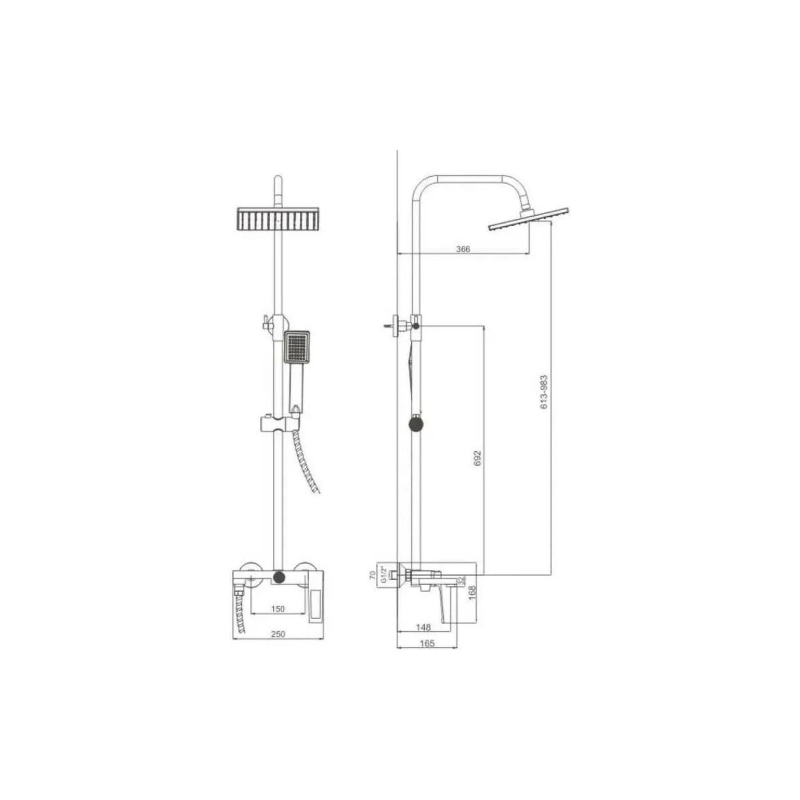 B24817-3 BELZ Душевая система с верх душ. смесит. ручн.лейк., нерж. сталь, оружейная сталь