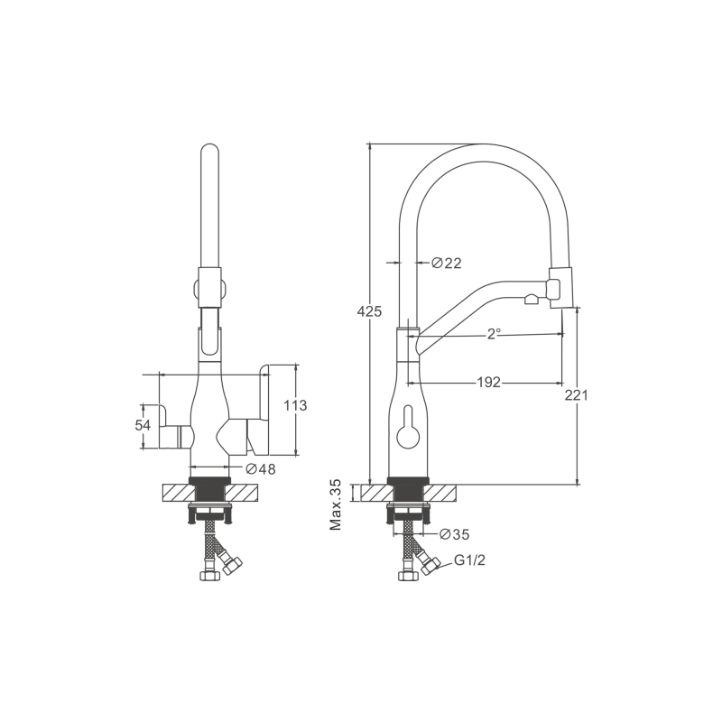 B78815-1 Смеситель BELZ однорычаж. д/кухни, нерж. сталь, сатин/черный