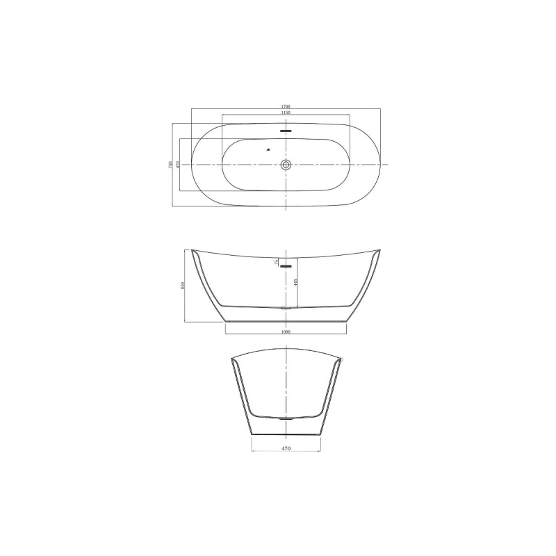 Ванна акрил. GOLDFIELD 170x75x65 см свободностоящая (сиф.+мет. рамка) GOL17075