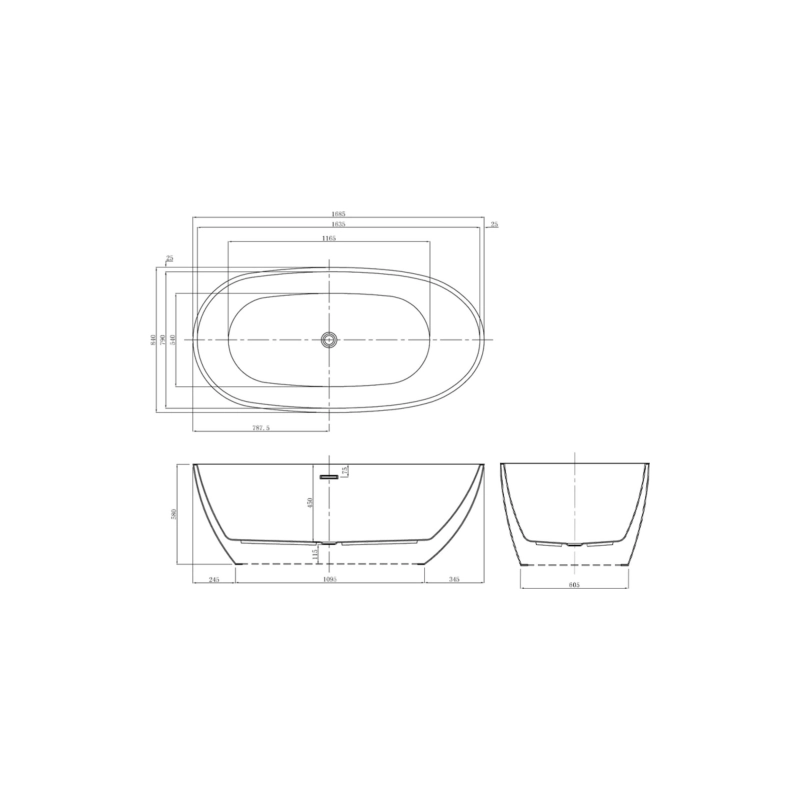 Ванна акрил. LEEDS 168,5x84x58 см свободностоящая (сиф.+мет. рамка) LEE17085