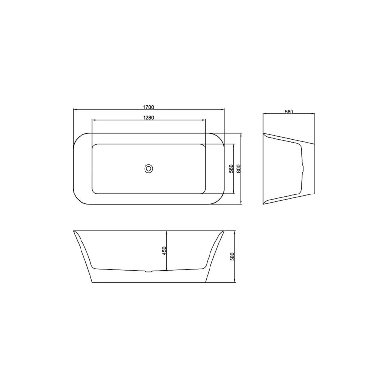 Ванна акрил. ROVETA 170x80x58 см свободностоящая (сиф.+мет. рамка) AZ6615