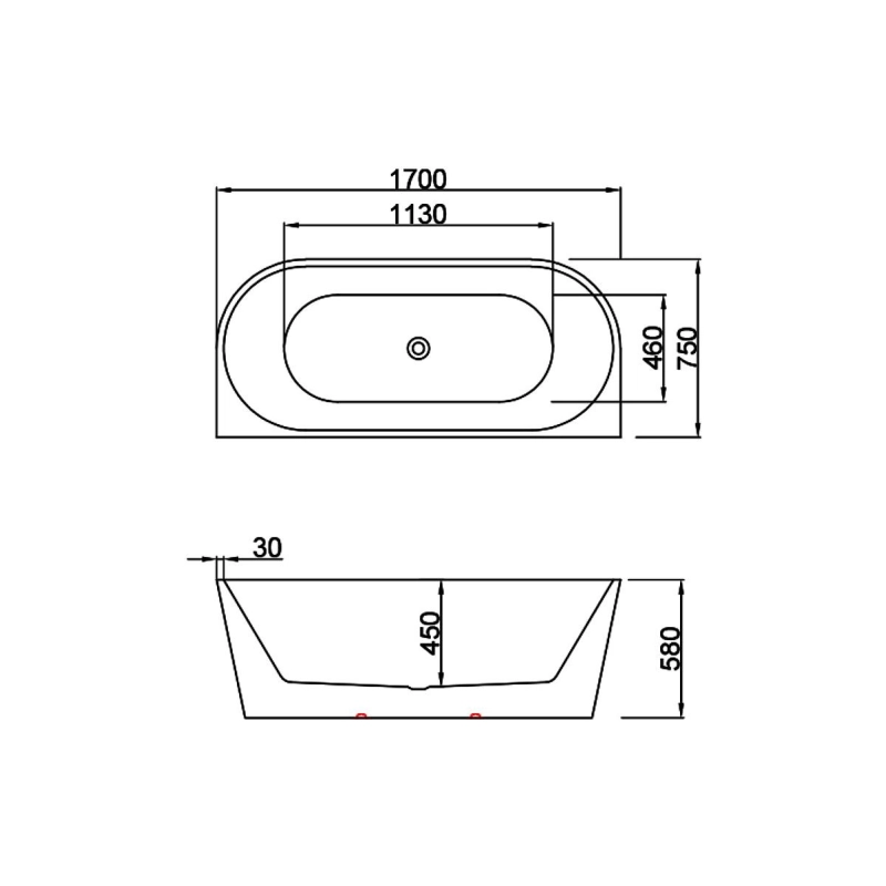 Ванна акрил.VERANO 170x75x58 см свободностоящая (сиф.+мет. рамка) AZ6607C