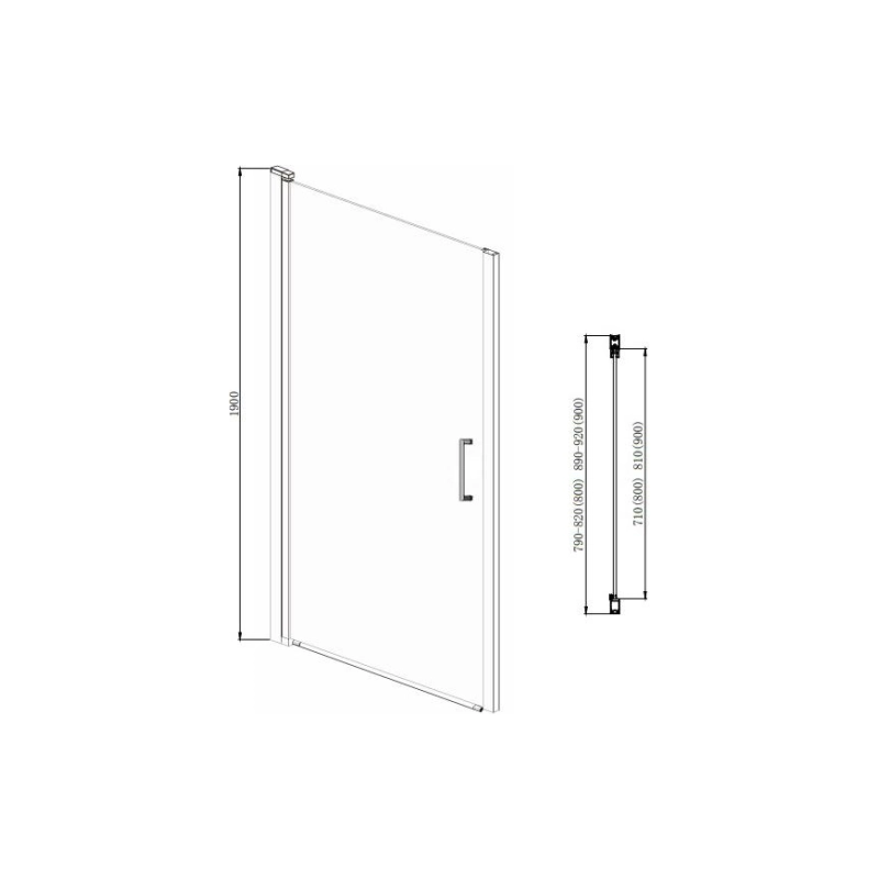 Распашная дверь ALBERTA 80х190, прозр. стекло, серебро, AZNK6211800