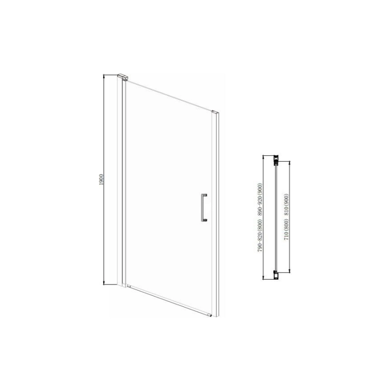 Распашная дверь ALBERTA 90х190, прозр. стекло, серебро, AZNK6211900