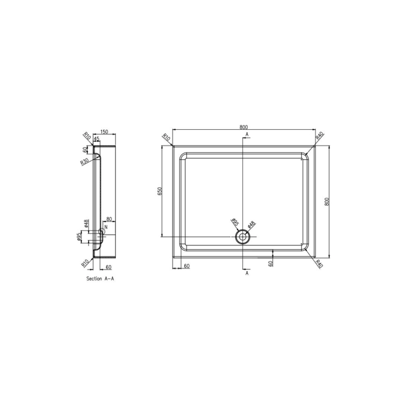 Душевой поддон акрил. 80х80х15, квадратный, P18R/L