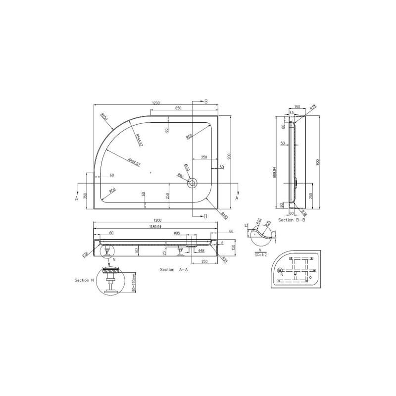 Душевой поддон акрил. 90х120х15 см, асимметричная, правая, P2912R