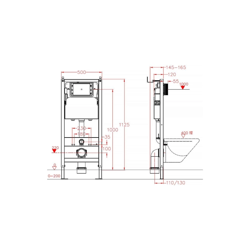 Инсталляция для подвесного унитаза AZARIO NEW, 2-х режимный смыв 3/6 л., AZ-501A