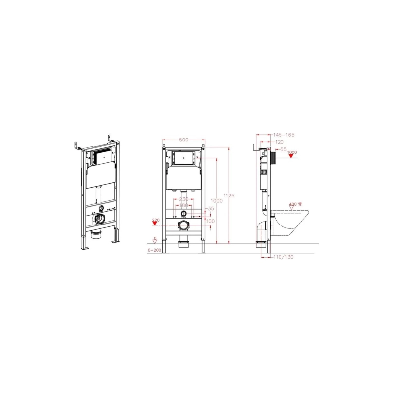 Инсталляция для подвесного унитаза без клавиши 50*16,5*112,5 см, IN-500G