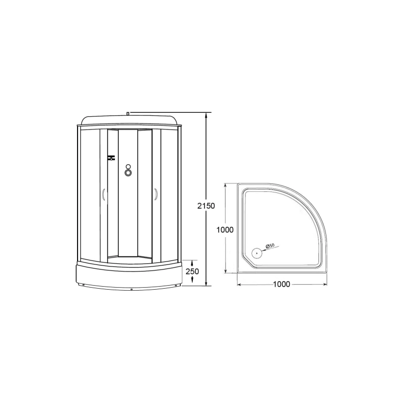 Душ.кабина 100*100*215 выс.мат. поддон 40см. (CS-6610 F)