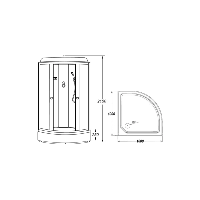 Душ.кабина 100*100*215 поддон 25см. (CS-6610-25FW)